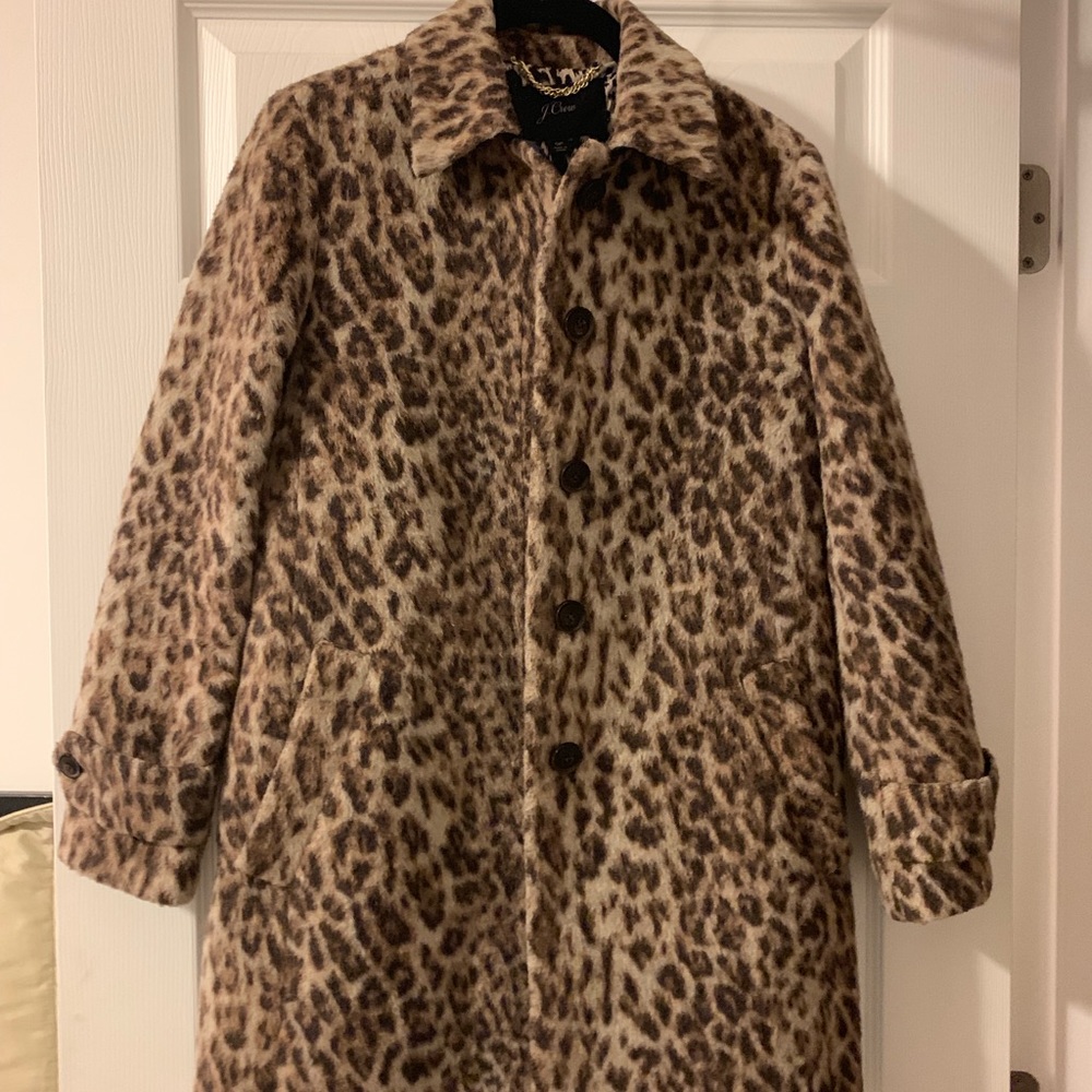 J Crew Double Leopard Wool Blend Topcoat 0P Petite